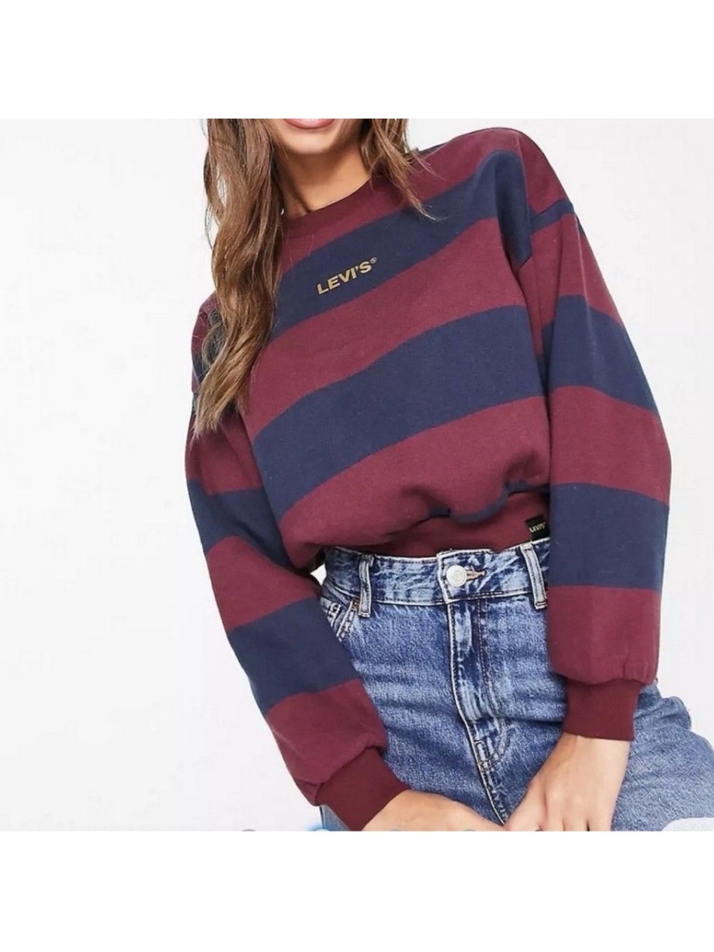 Levi's Burgundy & Navy Wide-Stripe Crewneck Sweatshirt